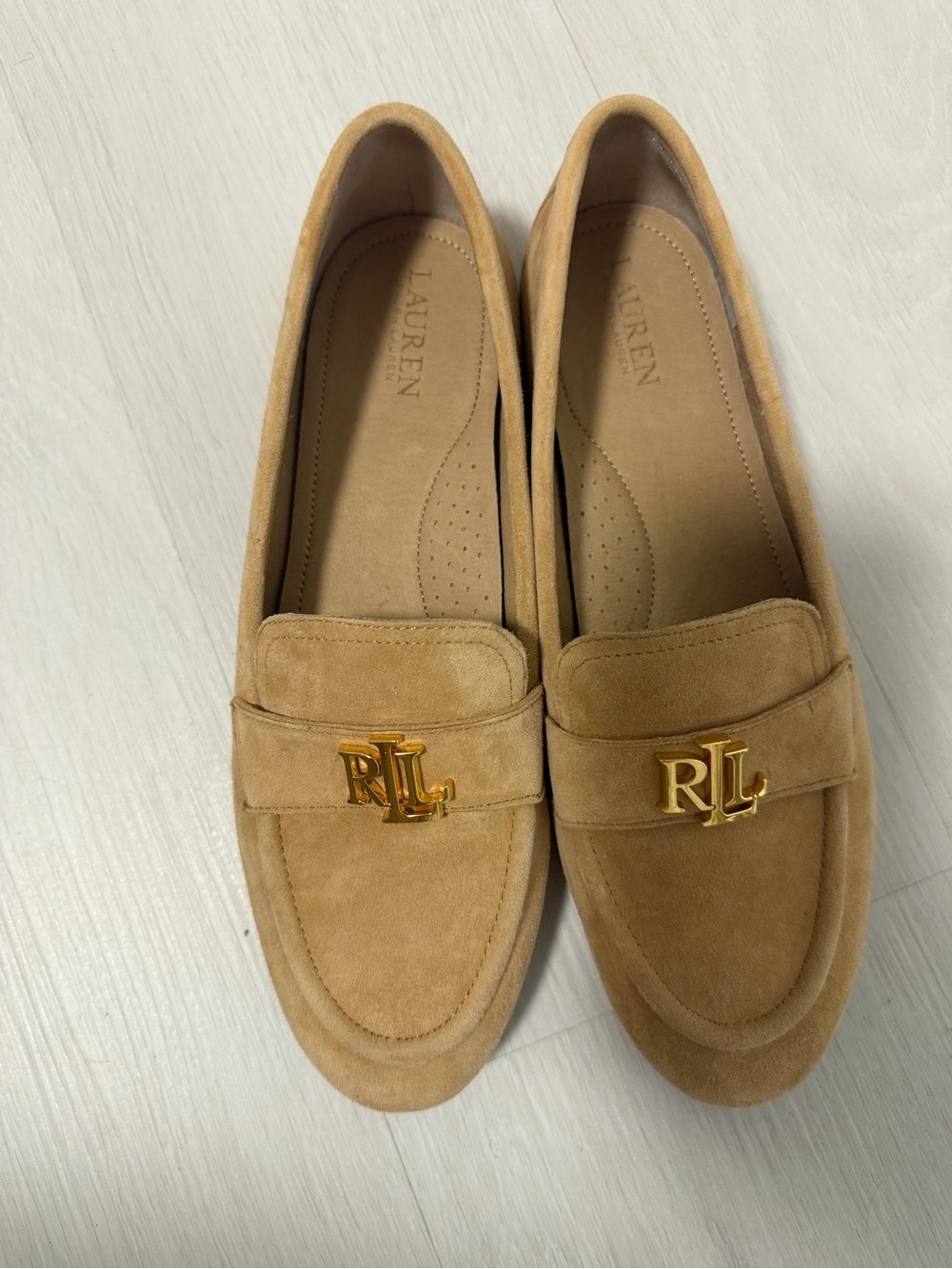 Lauren Ralph Lauren Tan Suede RLL Logo Loafers - Women 7.5